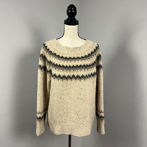Vince Fair Isle Raglan Cashmere Sweater Beige Multi Chevron Women's Large